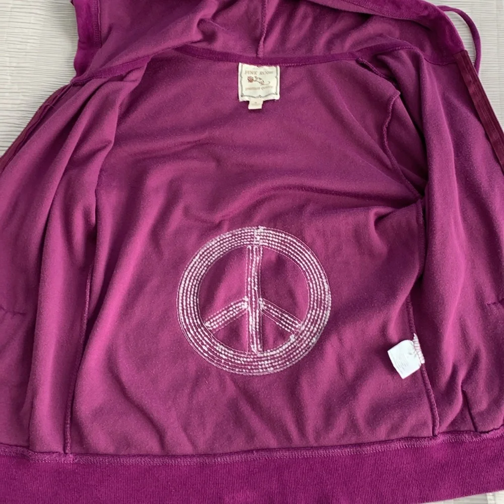 PINK ROSE Girl’s Hot Pink Hoodie Velour Sequin Peace Sign Full Zip Pockets‎ S
